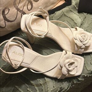 ALDO Beige Women's Heels with Rose Accent